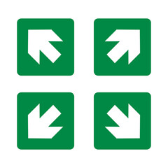 Green directional banners with white arrows on a white background