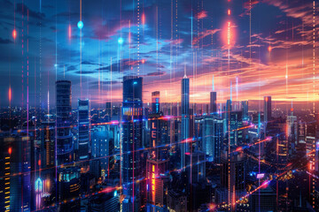 Fototapeta premium A cityscape with a bright blue sky and a few clouds