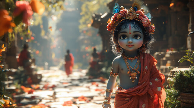 Adorable little baby Krishna Hindu god Indian religious festival Krishna Janmashtami, Govardhan Puja, Vasubaras