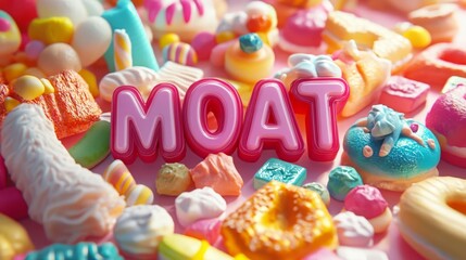 sweets, candies, word MOAT, defensive investment sector food, low volatility, stocks, funds, 16:9