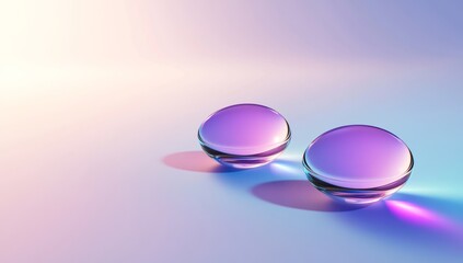 glass shapes in purple and blue gradients on a white background, with soft shadows, low contrast