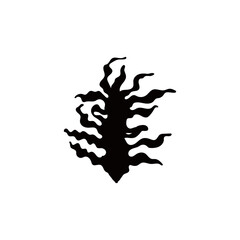 Vector icon of a black silhouette of exotic algae with leaves on a white background