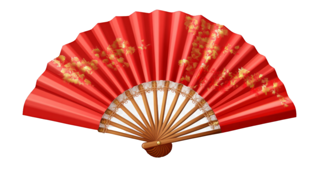 Chinese traditional red fan on transparency background PNG