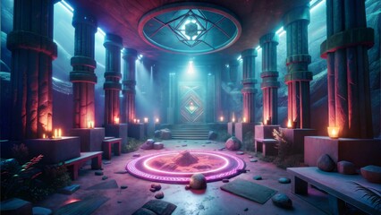 Obraz premium retro mysterious occult inspired ritual clearing background