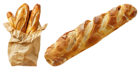 baguette bag glamour isolated on transparent background, set of two