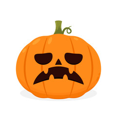 Pumpkin head set. Cute and scary Halloween pumpkin monster set. Holidays cartoon character in flat style collection.