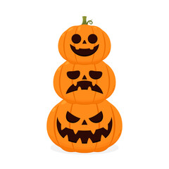 Pumpkin head set. Cute and scary Halloween pumpkin monster set. Holidays cartoon character in flat style collection.
