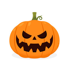 Pumpkin head set. Cute and scary Halloween pumpkin monster set. Holidays cartoon character in flat style collection.