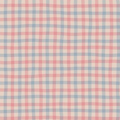 Pink Blue Beige Plaid Hand Drawn Background