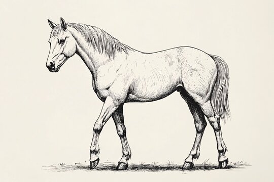 Majestic Hand-Drawn Horse Illustration in Monochrome