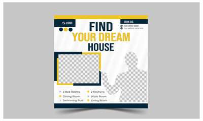 Real estate house social media post or square banner template.Editable Post Template Social Media Banners.