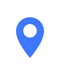 Blue map pin icon on white background, ideal for location, navigation, GPS concepts, travel apps, or mapping illustrations. Useful for educational, technical, or geographic topics.