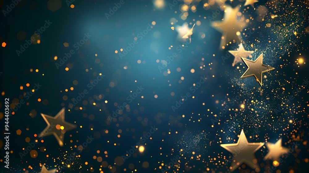 Poster light abstract glowing bokeh light. shining star, sun particles and sparks with lens flare effect on