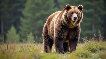 Fototapeta premium Majestic Grizzly Bear in Forest Clearing