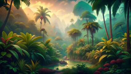 retro lush tropical jungle islands background