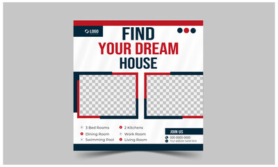 Real estate house social media post or square banner template.Editable Post Template Social Media Banners.