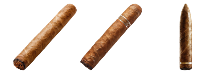 Cigar isolated on transparent background, set of three