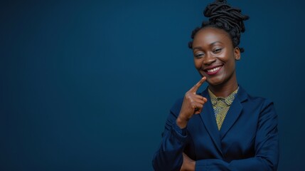 Thoughtful African Woman in Blue Blazer