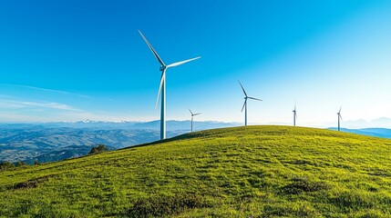 Wind Energy Turbines Countryside Environment Mountains Blue Sky Alternative Environmental Renewable Source Power