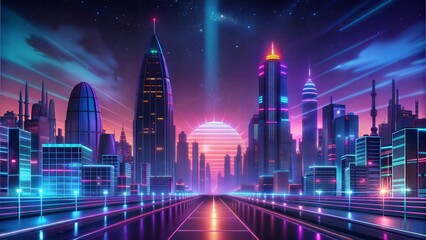 retro futuristic neon lit megacities background