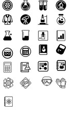 Science Icons in Black and White with Copy Space
