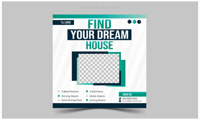 Real estate house social media post or square banner template.Editable Post Template Social Media Banners.