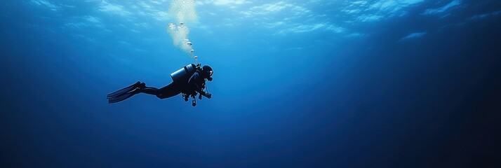 Naklejka premium Diver in deep sea
