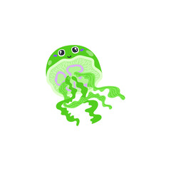 Cute smiling jellyfish with big eyes. Aurelia Aurita.