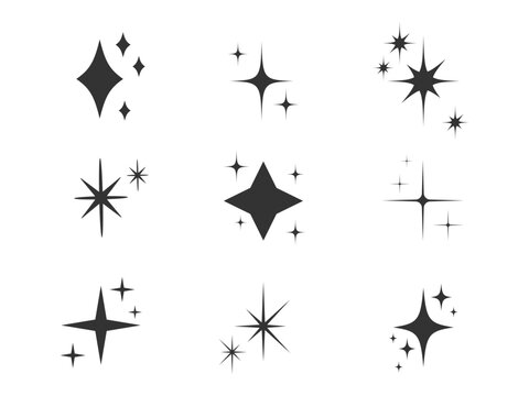 Shining Stars icon Collection. Sparkle Starburst. Blinking spark. Twinkle star shape. Magic light Glint Flash effect. Vector illustration