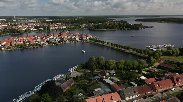 View from above to the city of Malchow and the surrounding lake landscape as a pure vacation area