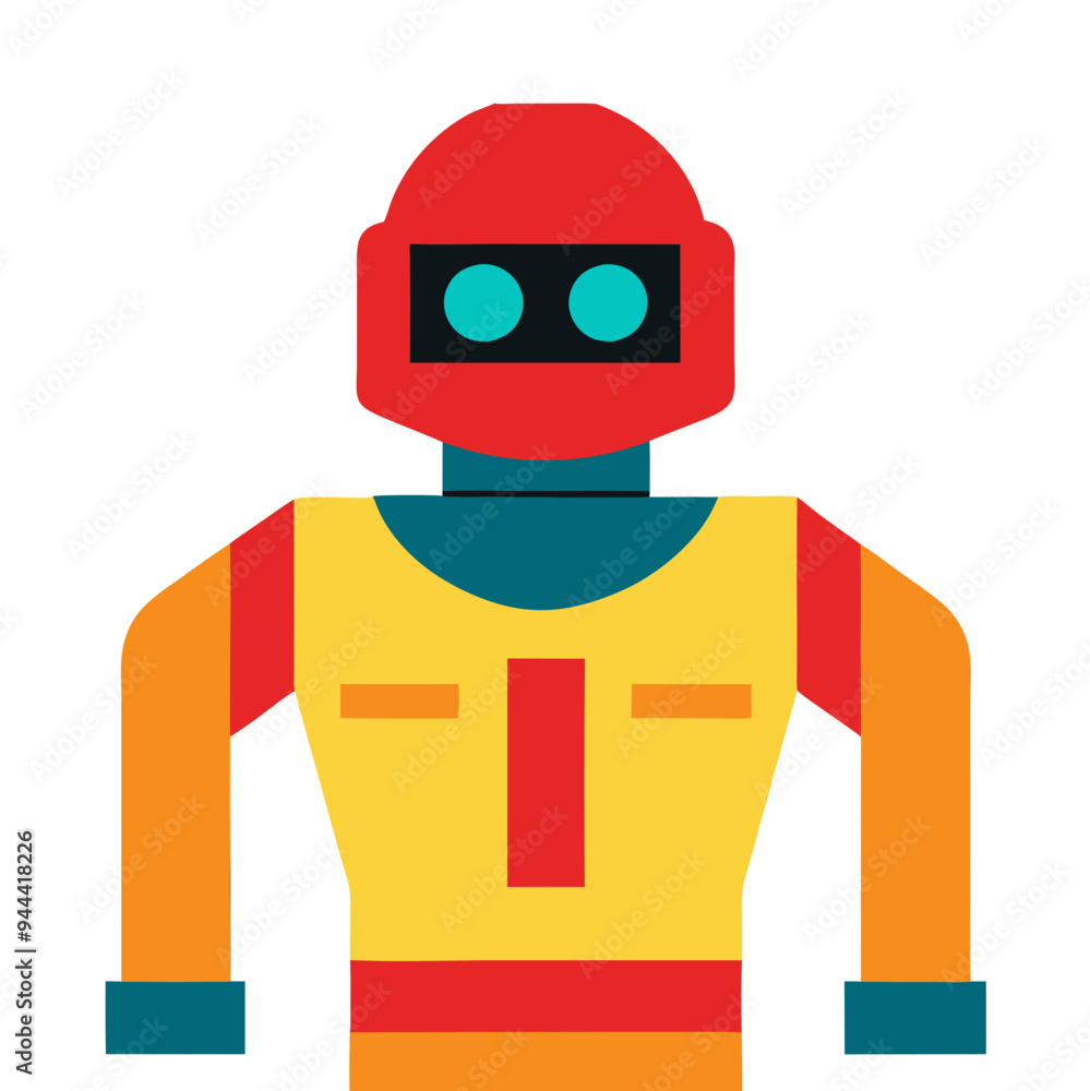 Poster colorful robot illustration retro futuristic design vector art for tech and sci-fi projects