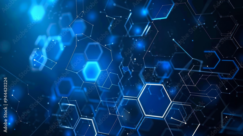 Poster abstract background. blue technological hexagonal background. copy space.