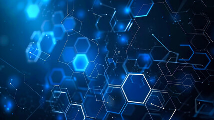 Abstract background. Blue technological hexagonal background. Copy space.