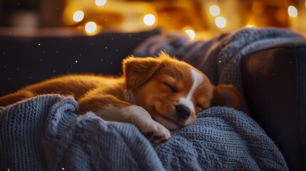Cute puppy sleeping on the sofa