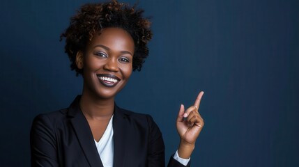 Smiling African Woman Pointing Upwards