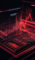 Naklejka premium Red holographic business chart in a digital cyberspace