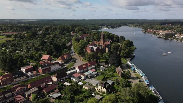 View from above to the city of Malchow and the surrounding lake landscape as a pure vacation area