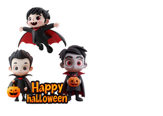 Happy Halloween with 3D Vampire: Celebration Banner Cartoon with Vampire and Text Copy Space, Isolated on Transparent Background, PNG