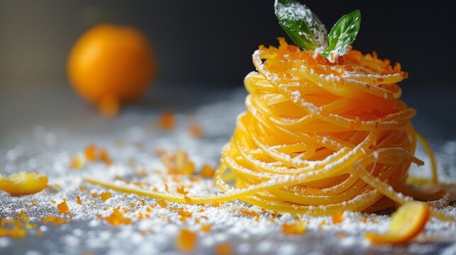Molecular cuisine dishes are orange spaghetti.