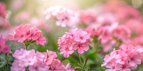 Phlox Flamingo in full bloom in a garden setting with shallow depth of field