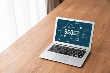 SEO search engine optimization for modish e-commerce and online retail business showing on computer...