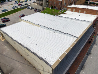 Day Time Drone Image of Metal Roof on an Old Commercial Building in Louisburg North Carolina
