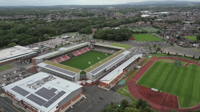 4k drone footage of Leigh Sports Village in Greater Manchester, UK