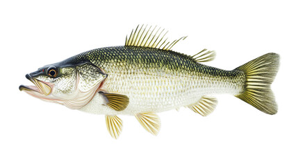 Fototapeta premium Deep lake fish, white bass isolated on a white background, aquatic animal, PNG