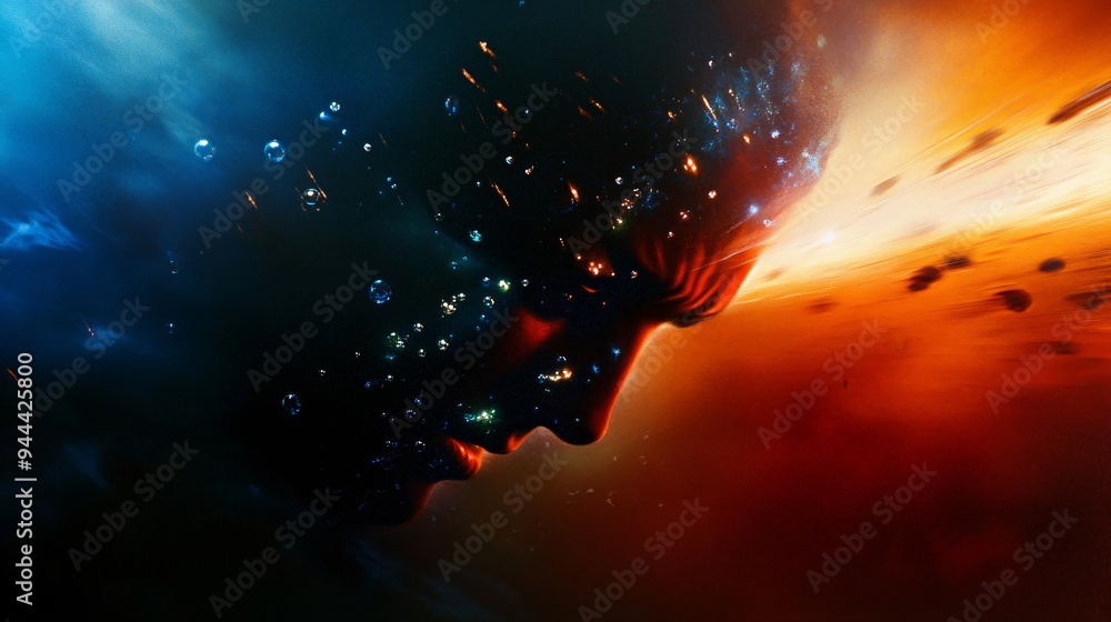 Poster cosmic energy collision in deep space. digital art style. universe creation concept. design for sci-