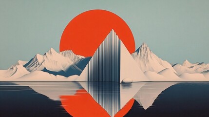 Surreal arctic landscape with monolith. Digital art style. Futuristic exploration concept. Design for sci-fi book covers and atmospheric game backgrounds.