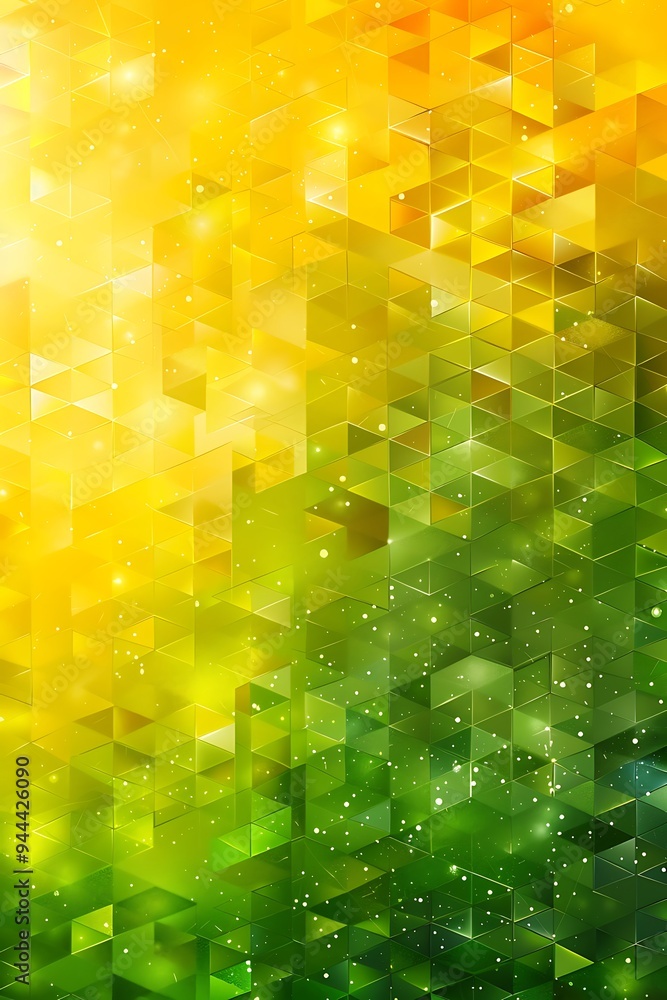 Poster orang and yellow geometric patterns on a backdrop