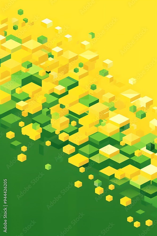 Poster orang and yellow geometric patterns on a backdrop