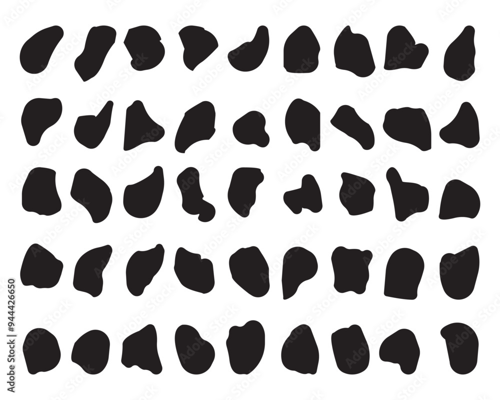 Poster black blob shapes, organic forms, random abstract liquid shapes, round abstract organic elements, mo