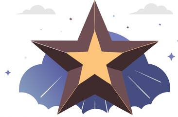 Obraz premium Illustration of a gold star resting on clouds, symbolizing achievement, excellence, and reaching for the stars in a peaceful and uplifting design.